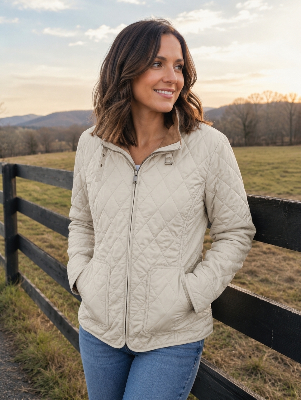 Banana Republic Women's Light Cream Quilted Utility Jacket Lightweight Coastal